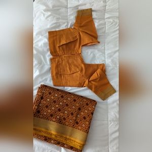 Orange Geometric Saree & Matching Blouse